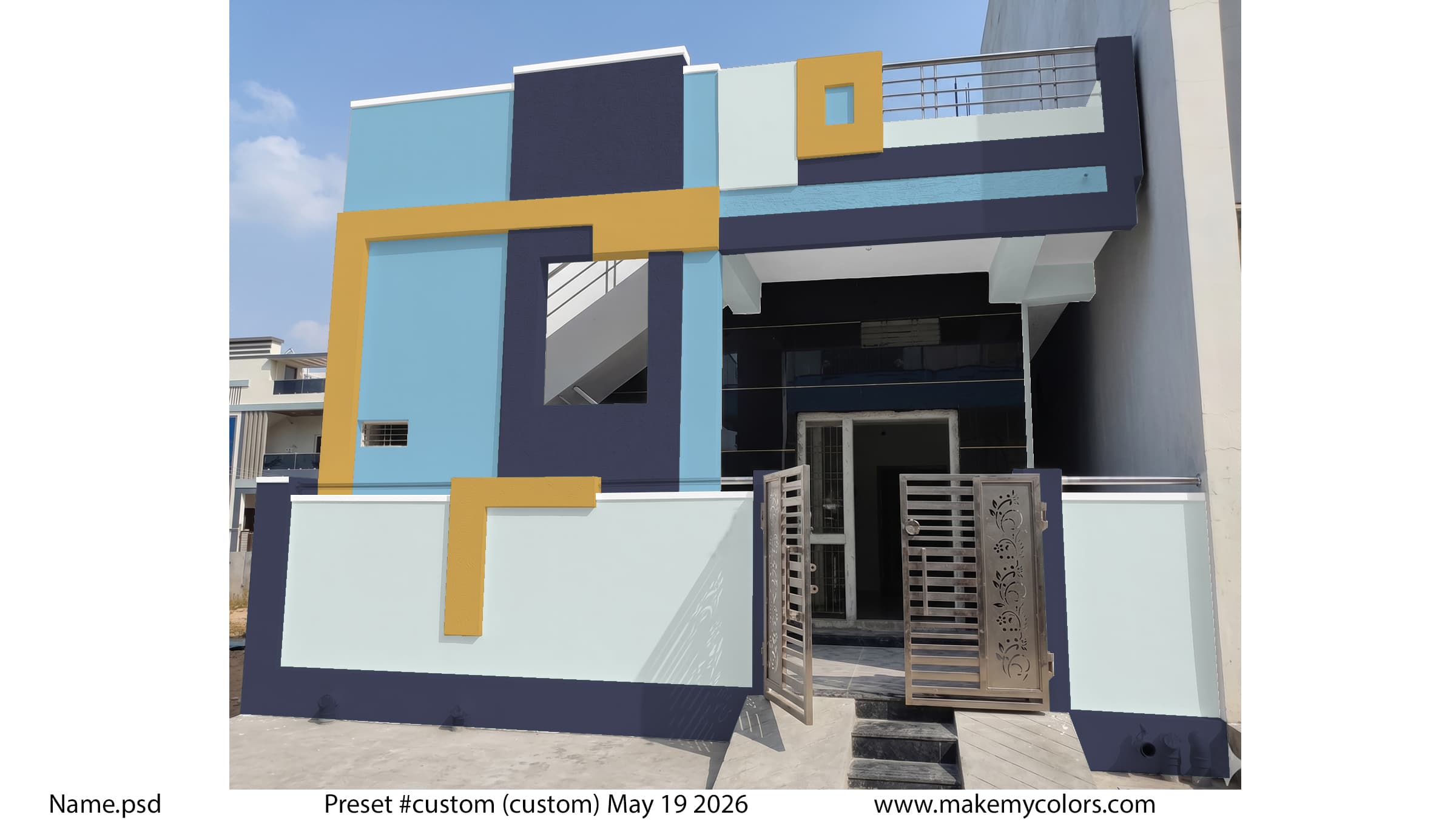 Cool Row House Exterior paint colour combination — Phantom Lake